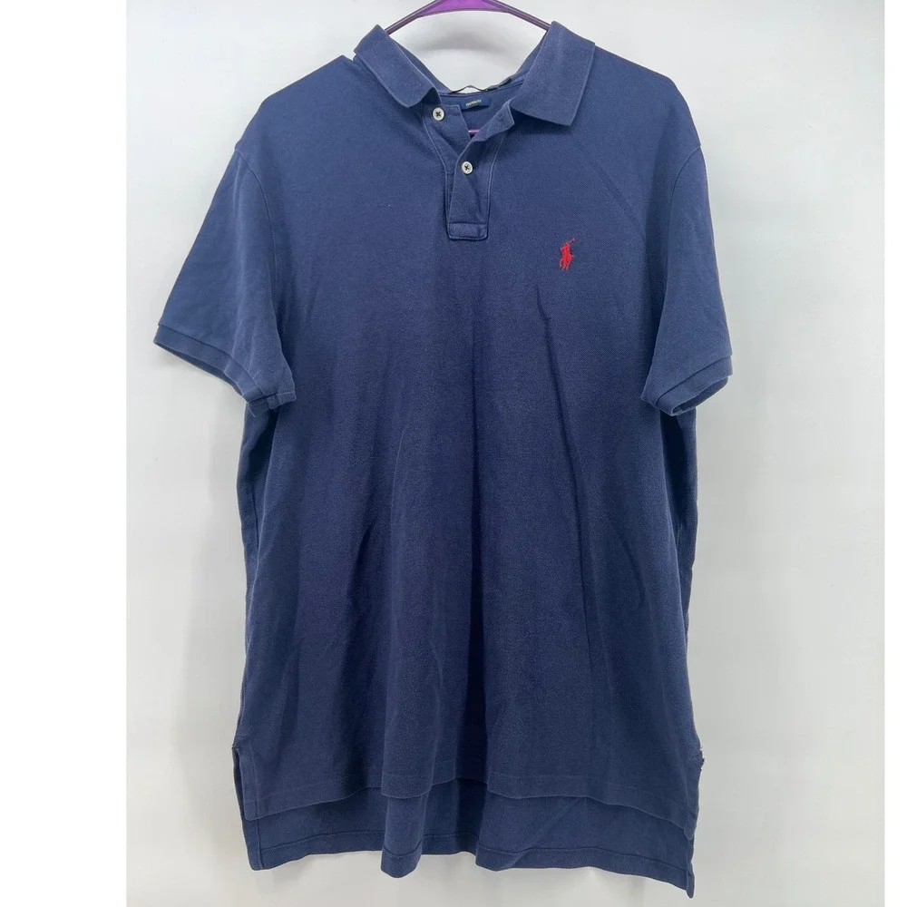 Polo Ralph Lauren Mens XL Custom Fit Navy Blue Short Sleeve Pique Polo Shirt